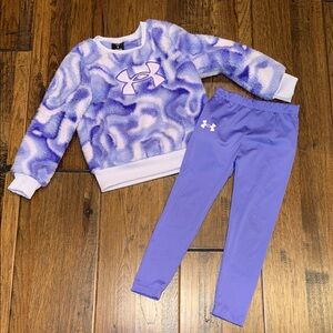 Under Armour GIRLS Purple Swirl Fleece Leggings Set. Size 5. LIKE NEW.